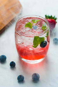 High angle view of drink on table