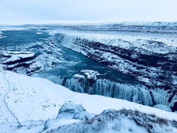 Scenic view of frozen lake against sky