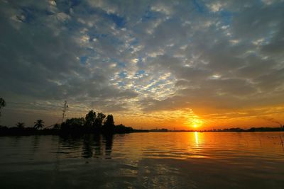 Scenic view of lake against sky during sunset