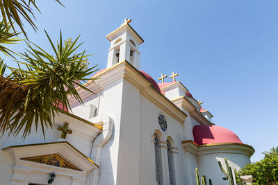 Low angle view of traditional building against clear sky