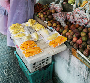 High angle view of fruits for sale in market