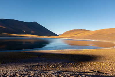 Scenery in chile, with lake and mountain.