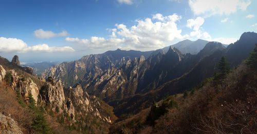 Scenic view of landscape and mountains against sky