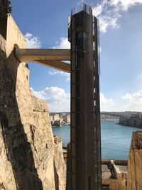 Panoramic view of bridge over sea against sky