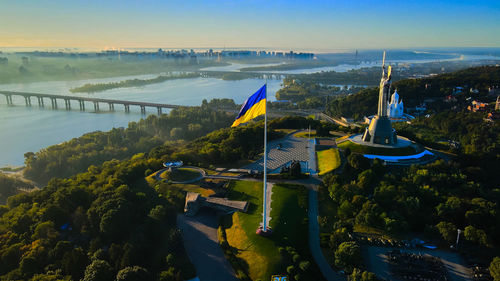 High angle view of bridge over river,kyiv,ukraine last day before war.