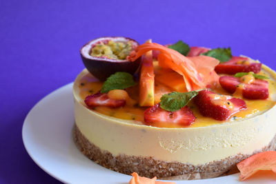 Close-up of fruit salad in plate on table