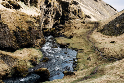 Water flowing through rocks