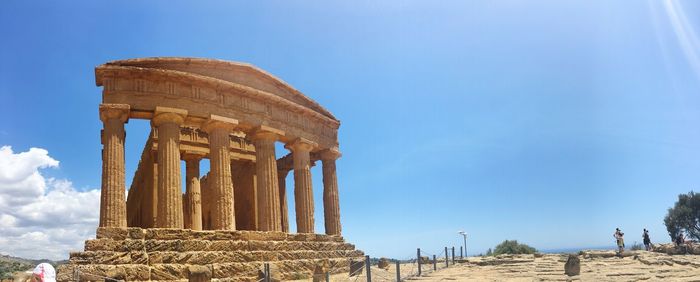 Low angle view of old temple against sky