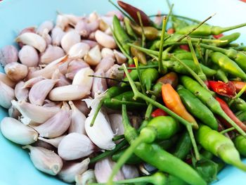 High angle view of vegetables in container