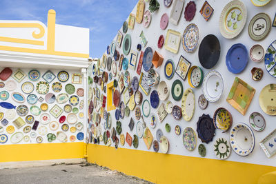 Low angle view of decorated walls against sky