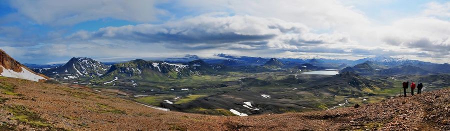 Panoramic view of mountains against cloudy sky