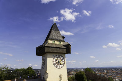 Tower amidst buildings against sky uhrturm graz