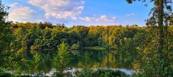 Scenic view of lake against sky during autumn