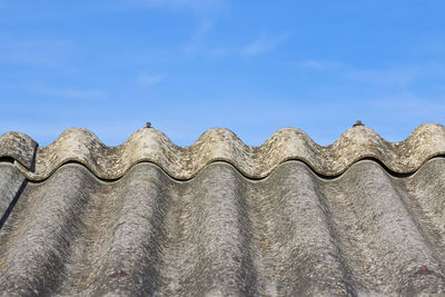 Low angle view of roof against blue sky