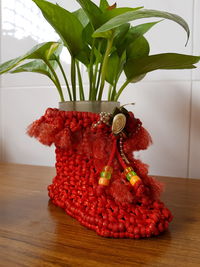 Close-up of red berries on table at home