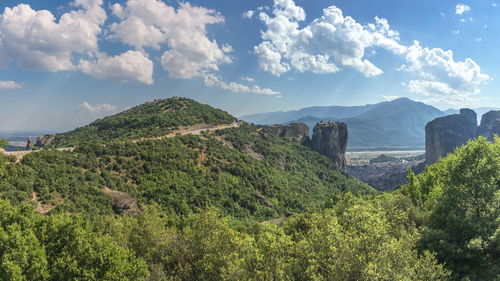 Panoramic view of landscape and mountains against sky