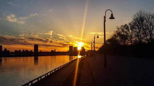 View of street lights at sunset
