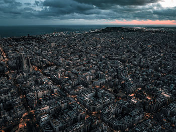 High angle view of cityscape against sky during sunset