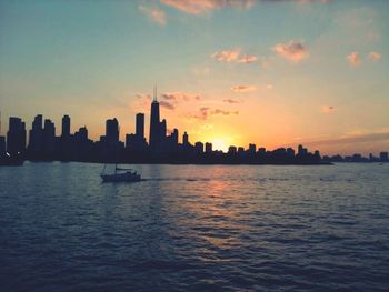 City skyline at sunset