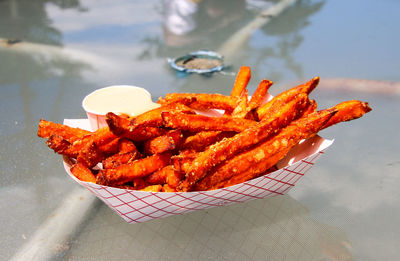 Close-up of yam fries