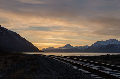 Scenic view of mountains against sky during sunset