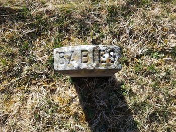 High angle view of old stone in field