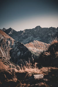 Scenic view of mountains against clear sky