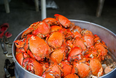 High angle view of seafood in container