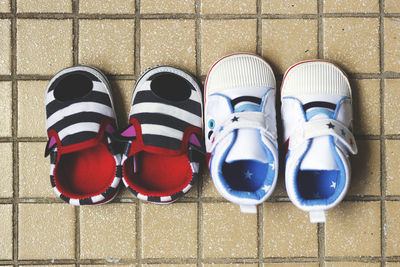 High angle view of shoes on floor