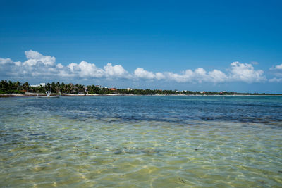 Scenic view of sea against blue sky