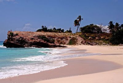 Scenic view of beach against clear sky