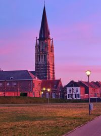 View of buildings against sky at dusk