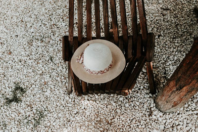 High angle view of food on table against wall