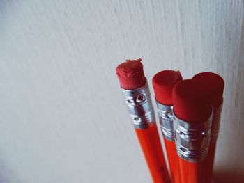 Close up of pencils against wall