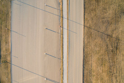 Aerial view of horseracing track on sunny day