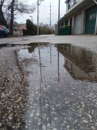 Reflection of buildings in puddle