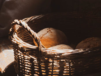 Close-up of eggs in basket