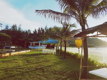 Built structure on beach against sky