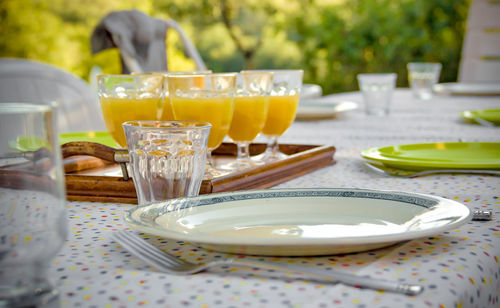 Close-up of beer glass on table