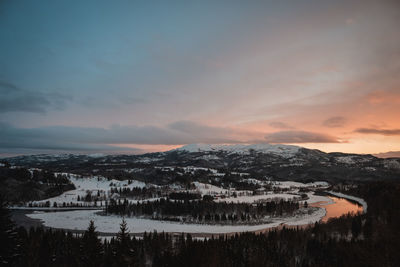 Panoramic view of lake against sky during sunset