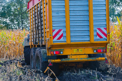 Agricultural machines during the maize harvest in oktober