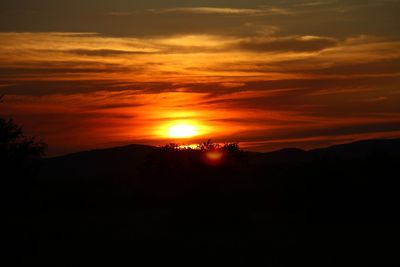 Scenic view of silhouette landscape against sky during sunset