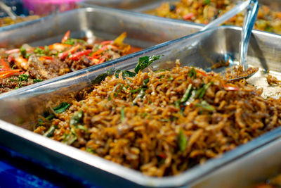 High angle view of seafood for sale at market stall