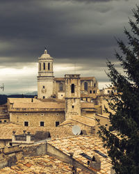 High angle view of buildings against sky