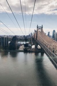 Bridge over river against sky in city