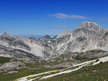 Scenic panorama of the gran sasso mountains in italy in summer