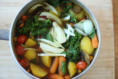 Close-up of salad in bowl on table