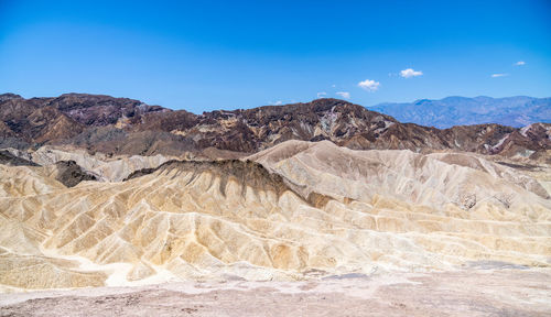 Scenic view of mountains against blue sky