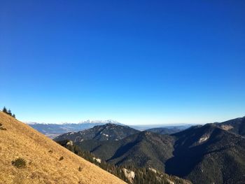 Mountains against clear blue sky