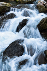 Stream flowing through rocks in forest